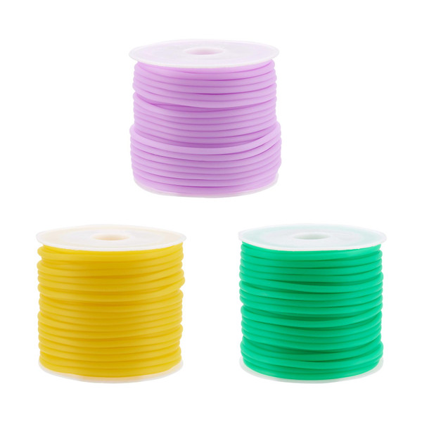 Pandahall 3 Rolls Knitting Barber Stitch Holder Cords 2mm Hollow Pipe Rubber Cords Tubing Silicone Cords Hold Stitches for Knitting Craft Stitch Keeper (Purple/Green/Gold)