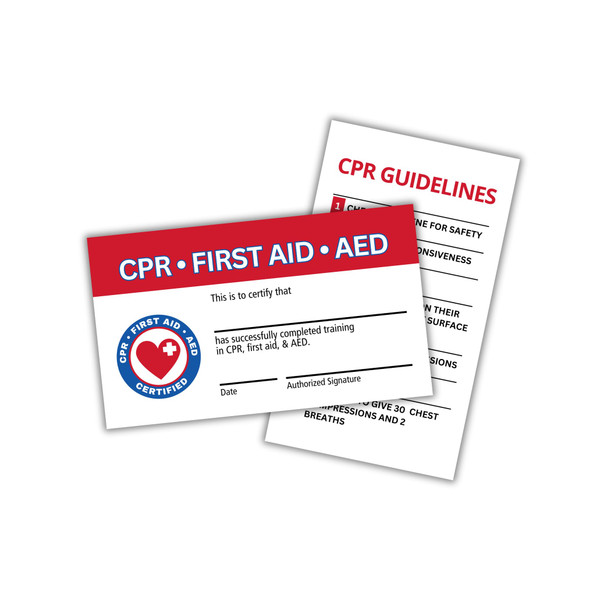 Lashicorn CPR and First Aid AED Certification Cards | 30 pk 2x3.5” Wallet Sized Business Paper Quick Reference Guide Fill Out Name Training Certificate