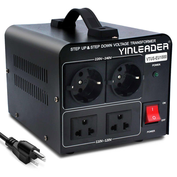 Yinleader 1000W 110V to 220V EU Voltage Converter Transformer Step Up/Down Converter 110/120 Volt - 220/230/240 Volt w/US Power Cord(NO 220V Power Cord)