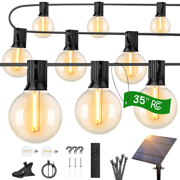 OHLUX 30FT Solar Globe String Lights Outdoor,Waterproof Solar G40 Patio Lights With Remote, 17 Shatterproof LED Filament Bulbs, 2200K Soft White,Dimmable Outside Edison Hanging Light for Backyard Deck