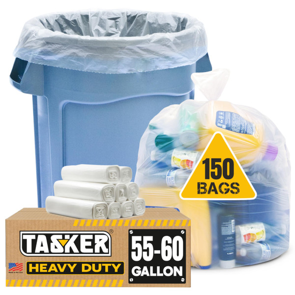 55-60 Gallon Trash Bags Heavy Duty, (MegaValue Pack 150 COUNT) Extra Large Clear 50-60 Garbage Bags, Bulk Trash Liners Perfect for Recycling, Office, Waste, Storage Use