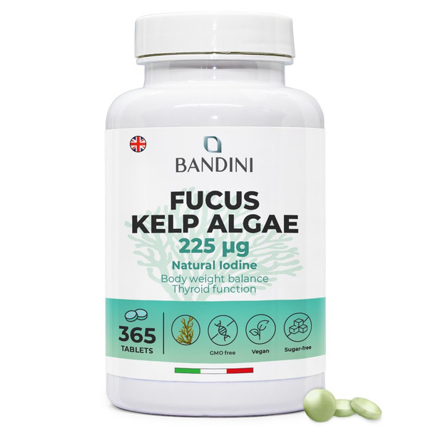 Bandini® Fucus Kelp Algae (Seaweed Natural Iodine 225mcg) – 365 Tablets (1-Year Supply) – High Strength, Vegan – Brown Algae Titrated to 0.1% Iodine – Stimulates Energy Metabolism – Nail & Hair Health-1761542889 Bandini® Fucus Kelp Algae (Seaweed Natural Iodine 225mcg) – 365 Tablets (1-Year Supply) – High Strength, Vegan – Brown Algae Titrated to 0.1% Iodine – Stimulates Energy Metabolism – Nail & Hair Health-1761542889