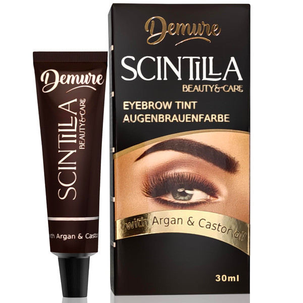 Demure Eyebrow Tint Set with Developer, 20+ Applications, Up to 4 Weeks Lasting Effect, Brow Dye Kit with Argan and Castor Oil, All in One Tinting Set (3.0 Dark Brown)-1761542897