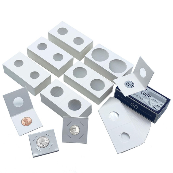300 Pcs Cardboard Coin Flips, 6 Assorted Sizes 2" x 2" Pockets Coin Holders for Colletors, The Coin Collection Supplies for Dollars, Penny, Quarter, Nickels Collecting