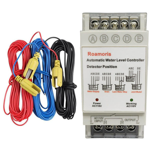 Roamoris Automatic Water Level Controller,Liquid Level Sensor ,Auto 110V Pump Float Switch Relay ,Pump Control with 6.5ft Detector,4 Modes NC01
