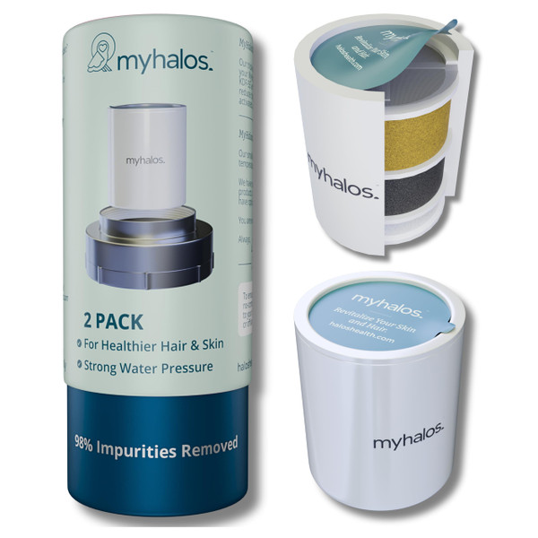 2 Pack - MyHalos® Fixed Hard Water Shower Filter Cartridge Replacement - Home, Travel Power Filtered Shower Head Filter, Chlorine & Heavy Metal Removal - Water Softener, High Pressure- 6 Months Worth