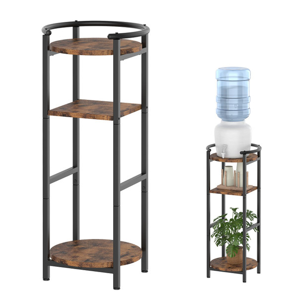 Water Dispenser Stand Wood, (36.5" H-11.8" W) Drink Dispenser Floor Stand, Water Stands for 1-5 Gallon Bottle Dispenser, Water Jug Stand with 2 Round Shelves, Sturdy Water Stand for Living Room