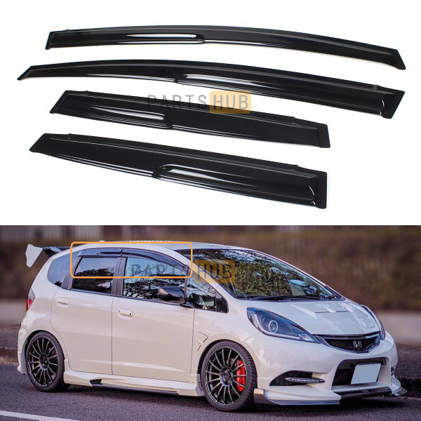 Fits for 2009-2014 Honda Fit GE8 Hatchback 3D Wavy JDM Mugen Style Window Visors Rain Guards Deflectors