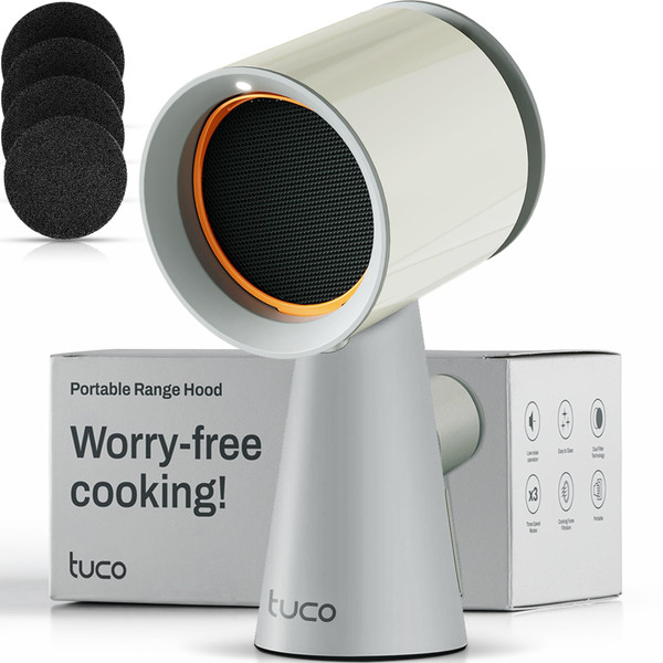 TUCO Portable Range Hood, Countertop Kitchen Exhaust Fan with 3 Speeds, 5-Layer Filter, Powerful Smoke Removal, Low Noise, Oil Cup, Air Purifier for Apartments, Dorms & Indoor BBQ (Grey)