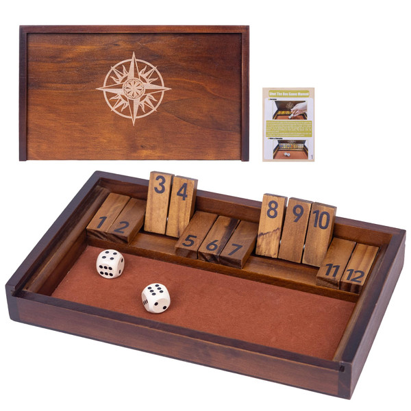 WodGod Shut The Box Game with 12 Pcs Wooden Numbers，Wooden Board Table Math Game