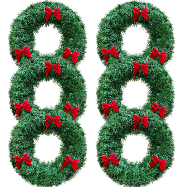 6 Pack Mini Christmas Wreaths for Windows Kitchen Cabinets, 12 Inch Small Christmas Wreath with Red Bows Artificial Christmas Tinsel Wreaths Mini Wreath Xmas Decorations for Home Door Wall Chair Stair