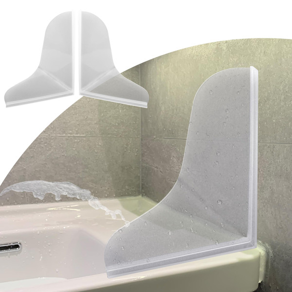 Mofason Silicone Shower Splash Guard, Clear Bathtub Corner Splash Guard, Bathroom Shower Water Guard with Adhesive for Fixing, Can Be Used in Washbasin, Tubs, Sinks Etc - 2Pack-1767511234