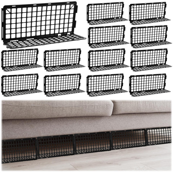 Treela 12 Pcs Under Couch Blocker for Bed Couch Furniture Underneath Under Bed Blocker with Zip Ties, Prevents Toys Pets Under Furniture Ideal for Living Room Bedroom, Black (14.5 x 4.7 x 6.7'')