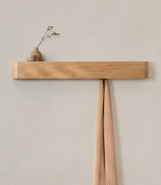 Kazai. Wall-Mounted Coat Rack 'Toke' - Modern Design Coat Rack with Hidden Wall Hooks - Solid Wood Veneer Panel Coat Hanger - Oak-1767512752