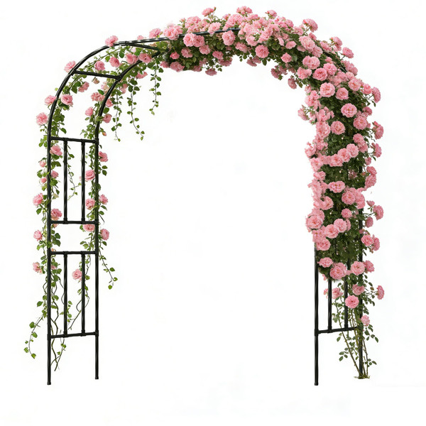 Twira Garden Arch Trellis, 7.9FT(240cm) Metal Garden Arbor Trellis for Climbing Plants Outdoor, Large Wedding Arch for Ceremony, Black Garden Archway Trellises Decoration for Lawn, Patio, Backyard
