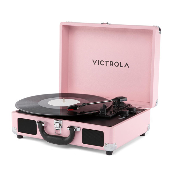 Victrola Journey II (2025 Model) – Bluetooth Suitcase Record Player – Built-in Stereo Speakers with Enhanced Bass, 3-Speed Turntable, Bluetooth Input and Output, RCA & Headphone Outputs (Pink)