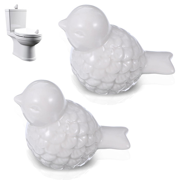 Heclia 2PCS Ceramic Toilet Bolt Covers, Cute Bird Decorative Screw Caps for Bathroom, Easy Installation Replacement Kit, White, 2.33 X 1.55 X 1.97 Inches