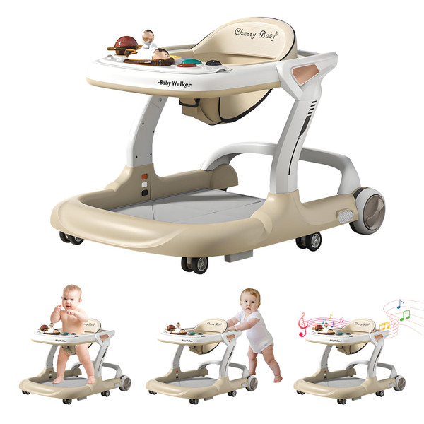 Baby Walker,Music & Lights Baby Walker with Wheels,9 Adjustable Heights Baby Activity Center,Baby Walkers with Foot Pads for Boys Girls Babies 6-18 Months,Anti-Fall Bouncer Combo