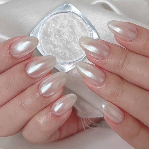 Upgrade Glassy Pearl Nail Powder - GJNL High Gloss White Pearlescent Chrome Powder, Glazed Donut Clear Moonlight Effect Iridescent Powder for Nails Upgrade Glassy Pearl Nail Powder - GJNL High Gloss White Pearlescent Chrome Powder, Glazed Donut Clear Moonlight Effect Iridescent Powder for Nails