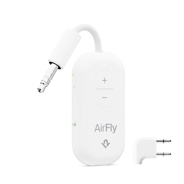 AirFly Pro 2 Deluxe – Bluetooth Adapter for Airplane, Pair 2 AirPods or Wireless Headphones – 3.5mm AUX Bluetooth Transmitter/Receiver for Cars, Boats, Treadmills, TVs – Airplane Travel Essentials