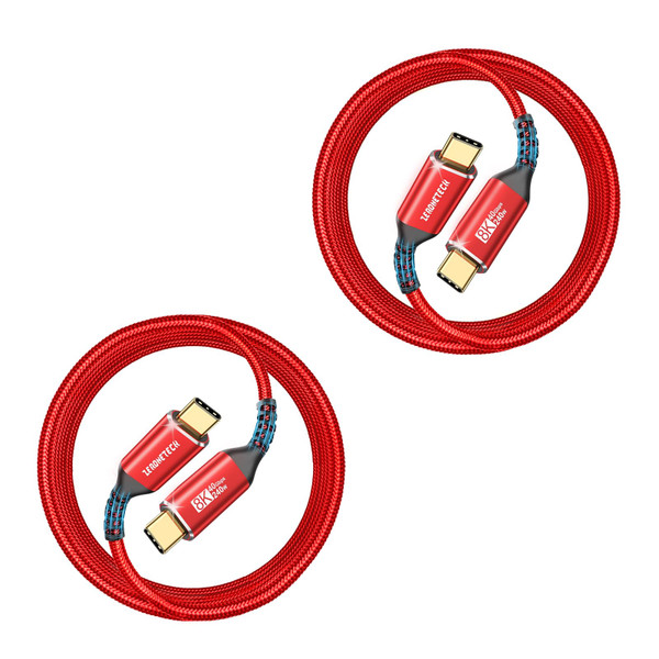 40Gbps USB 4 Cable for Thunderbolt 4 [Red, 6.6FT-2Pack], USB C Monitor Cable 8K@60Hz/4K@144Hz, High-Speed Data Transfer, 240W Fast Charge for MacBook, iPad, SSD enclosure, Docking, Portable Monitor