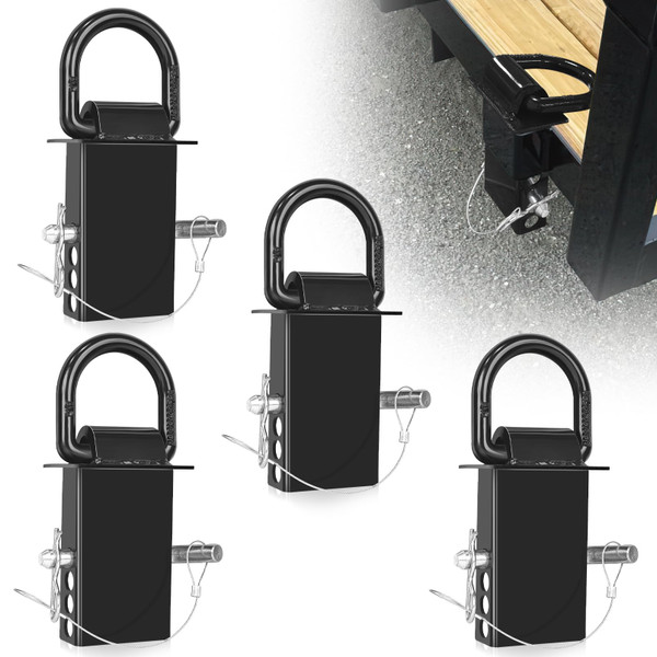 Suemoss 5/8" Heavy-Duty Stake Pocket D Rings with Anti-Loss Cord 4 Adjustable Hole 18,000 lbs Trailer Stake Pocket Tie-Down Utility for Flatbed Trucks and Trailers 4 Pack