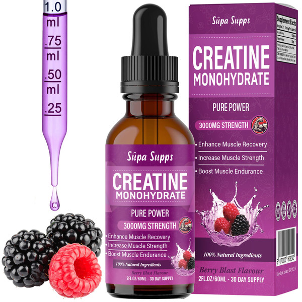 Creatine Monohydrate Drops 60ml - Liquid Alternative to Creatine Monohydrate Powder, Ideal for Gym Performance, Bulk Creatine Formula, Supports Muscle Growth, Recovery, and Energy - Berry Flavour Creatine Monohydrate Drops 60ml - Liquid Alternative to Creatine Monohydrate Powder, Ideal for Gym Performance, Bulk Creatine Formula, Supports Muscle Growth, Recovery, and Energy - Berry Flavour