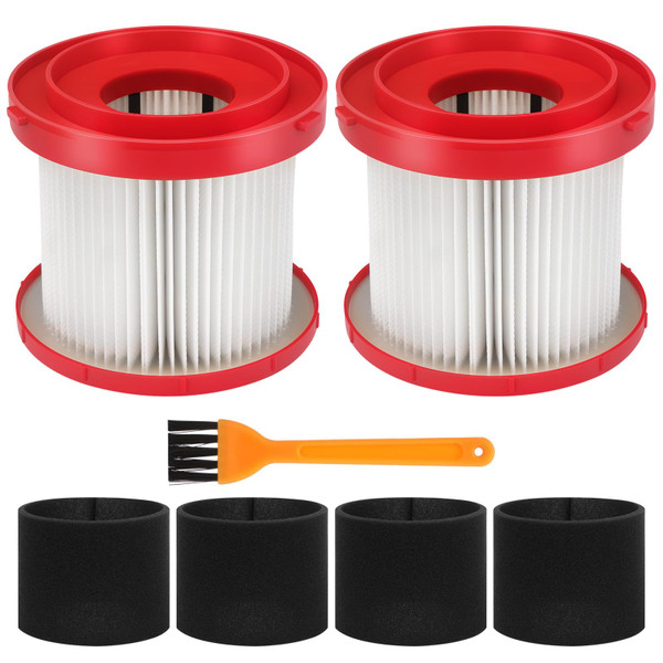 LBLVBNEWD 2 Pack 49-90-1900 Wet Dry Vacuum Filter Compatible With Milwaukee Cordless M18 Vacuum 0780-20 0880-20, with 4 Foam Sleeve Filters & 1 Brush