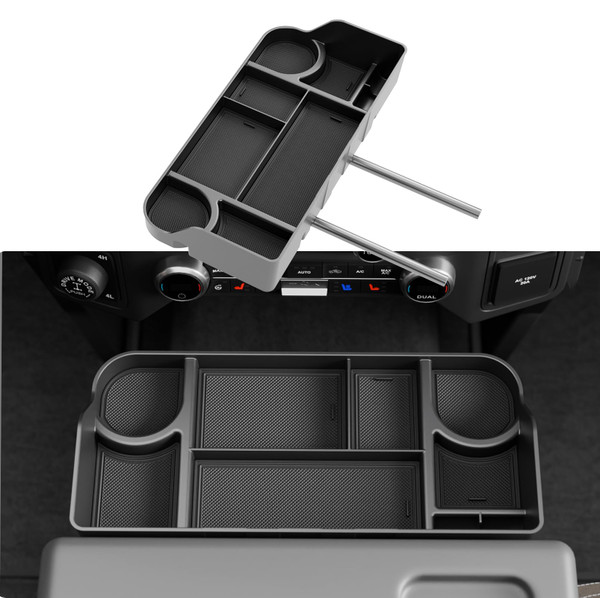 Maxzina Front Center Seat Headrest Organizer Compatible with 2011-2026 Ford F150 F250 F350 F450 F550 F650 (Only for Jump Seat Console) Coin Container Storage Box with Non-Slip Silicone Pad Accessories