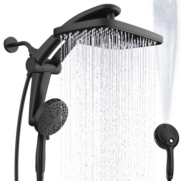 Rain Shower Head with Handheld High Pressure rainfall Shower Heads with Handheld Spray Combo Adjustable one-piece stand daul shower head Built-in Magnetic Docking and Power Jets