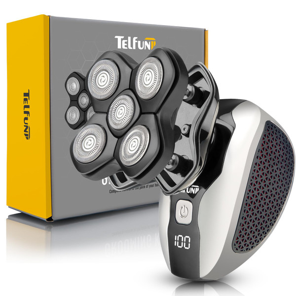 Telfun Magnetic Head Shavers for Bald Men, 5-in-1 Electric Razor w/Type-C Fast Charging - LED Display, Wet/Dry Mens Grooming Kit - Easy Use Palm Shaver for a Smooth Bald Shave