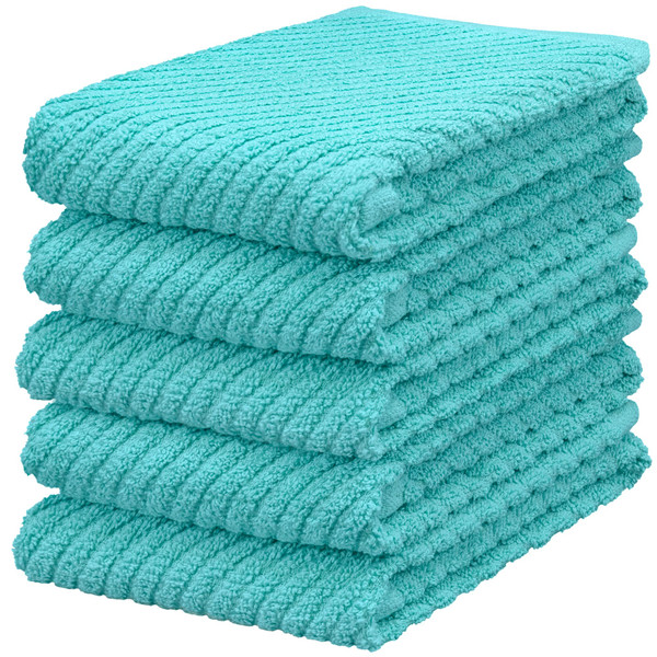 DecorRack 5 Pack 100% Cotton Kitchen Towels, 16x19 inch Soft Terry Dish Towels Absorbent & Durable for Drying, Cleaning & Cooking, Blue (Pack of 5)