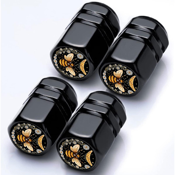 Tire Valve Stem Caps Bee Car Accessories 4-Pack-Aluminum Alloy Rust-Proof Universal Dust Covers Tire Air Cap for Car, SUV, Bike, Motorcycle,Bee Gifts Decor
