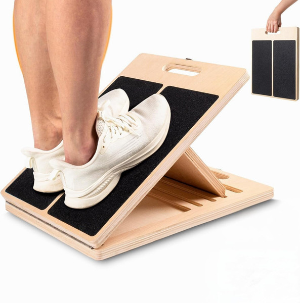 SSHAZ SPOT Professional Wooden Slant Board for Calf Stretching, Portable & 360° Balance Board, Adjustable 5–6 Angle Calf Stretcher with Carry Handle, Non-Slip 300LBS Physical Therapy Board for Knees