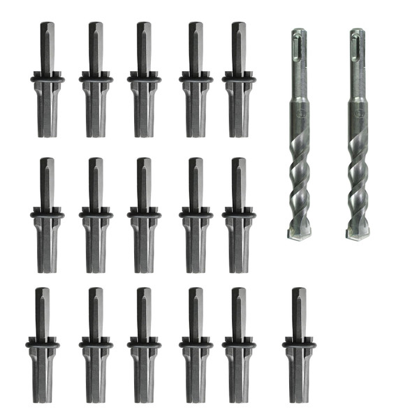 16 Pack Rock Splitting Wedges (5/8 Inch) with 2 Rotary Hammer Drill Bits - Heavy Duty Stone Splitter Kit, Rock Hounding Equipment & Rockhounding Tools for Granite, Concrete