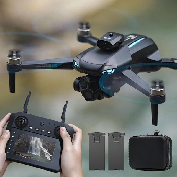 Brushless RC Drone with 4K Dual Camera, 4.5-inch HD Screen Remote Control, Smart Obstacle Avoidance, 360° Stunt Roll (Drone with 【2 Rechargable Batteries】)