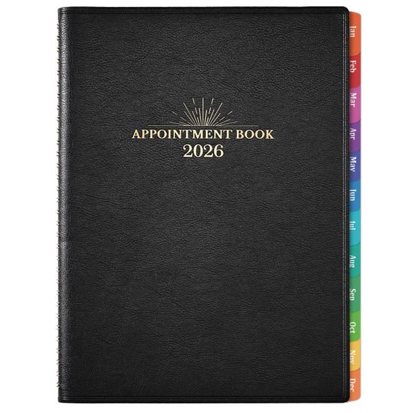 2026 Appointment Book & Planner - 2026 Daily Hourly Planner, 8.5" x 11", Jan 2026 - Dec 2026, 2026 Weekly Appointment Book, Planners with Colorful Tabs, Leather Cover, 15-Minute Interval - Black