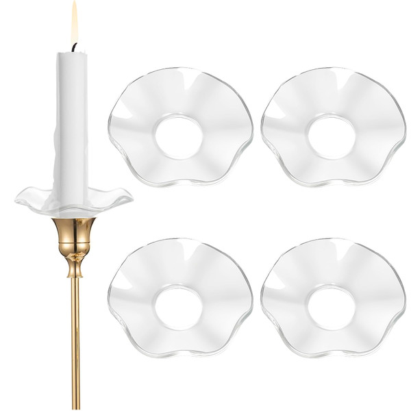 4 Pack Wavy Glass Bobeches for Candlestick Holders, Candle Drip Protectors Wax Catchers, Candlestick Drip Guards, Taper Candle Rings Accessories