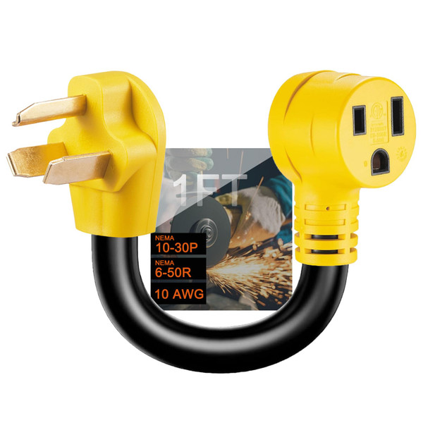 Suplevel NEMA 10-30P to 6-50R Welding Adapter Cord, 30 Amp 3 Prong Dryer Male Plug to 50 Amp Welder Female Connector, for Welding Machine EV Charger, STW 10 AWG/3C, 1 FT, ETL Listed