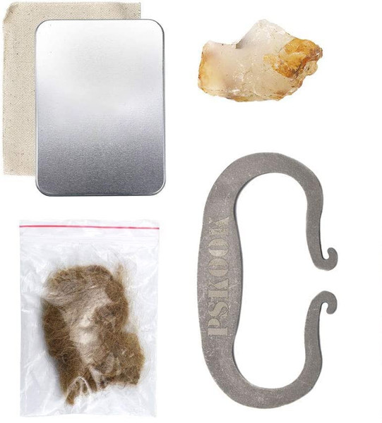 PSKOOK Flint and Steel Single High Carbon Steel Fire Striker English Flint Stone Emergency Jute Tinder Bushcraft
