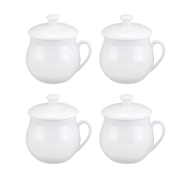HIC Kitchen Pot de Creme Custard Cup Set with Lids, Fine Porcelain, 4-Ounce, Set of 4