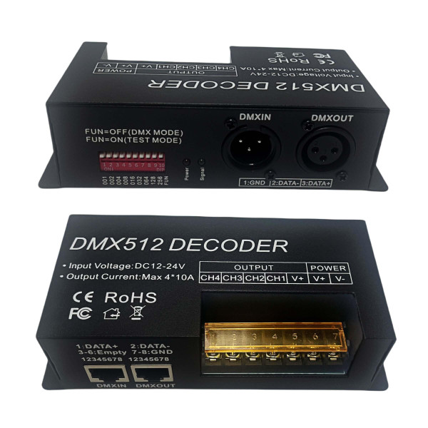GIDERWEL 4 Channel DMX Decoder RGBW PWM DMX512 Dimmer Driver RGBW LED Strip Light DMX Controller Input 12V-24V DC