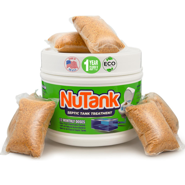 NuTank Septic Tank Treatment - 12 Dissolving Packets - 1 Year Supply of Septic Safe Enzyme Producing Packets - Helps Protect Against Costly Septic Backups - Made in USA