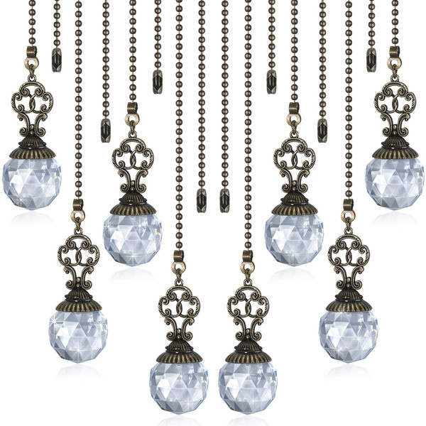 Hicarer Ceiling Fan Pull Chains Crystal Light Fan Pull Chain Pendant with Ball 12 Inch Vintage Ceiling Fan Chain Extender Ornament Chain for Fan Pull (Transparent,4 Pieces)