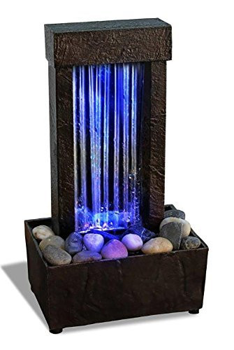 Nature's Mark 10" H Mirrored Waterfall Light Show Tabletop Water Fountain with Natural River Rocks and Color Changing LED Lights (Power Cord Attached)