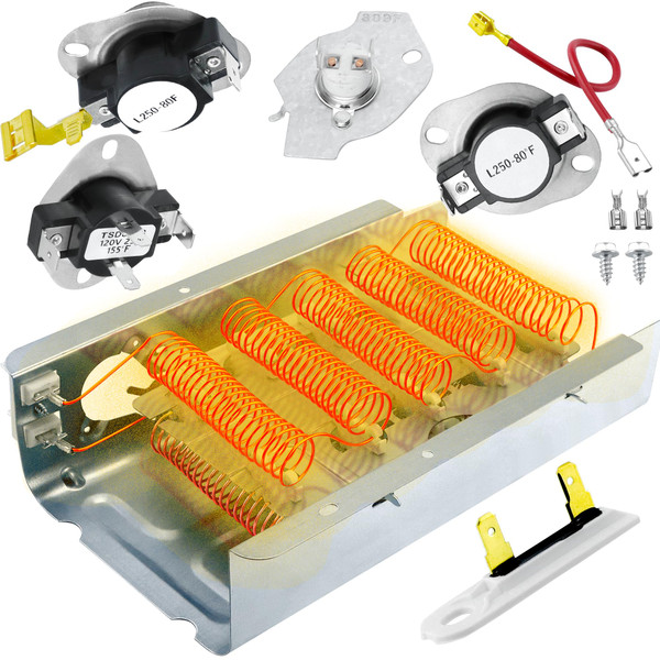 NED4655EW1 Heating Element fit for Amana 279838 W10724237 NED4600YQ1 NED4600YQ0 fit for Whirlpool WED4815EW1 WED4850HW0 WED5300VW0 fit for Kenmore 70 80 110 fit for Maytag 3398064 3403585 prime&swift