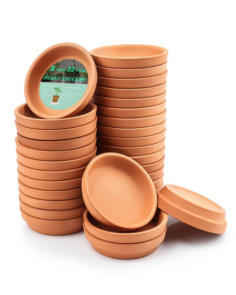 vensovo 2 Inch Terracotta Plant Saucer Pots Tray - 32 pcs Mini Planter Saucers for Indoor & Outdoor Plants, Small Clay Trays Perfect for 1 Inch 1.5Inch Flower Pot
