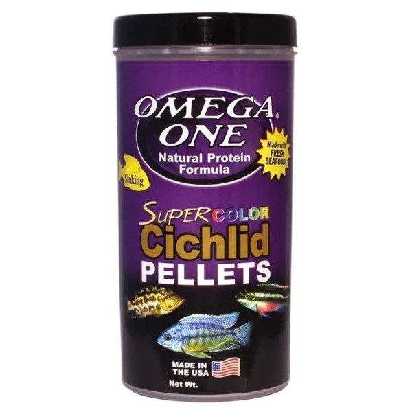 Omega One Super Color Sinking Cichlid Pellets, 2mm Large Pellets, 20 oz