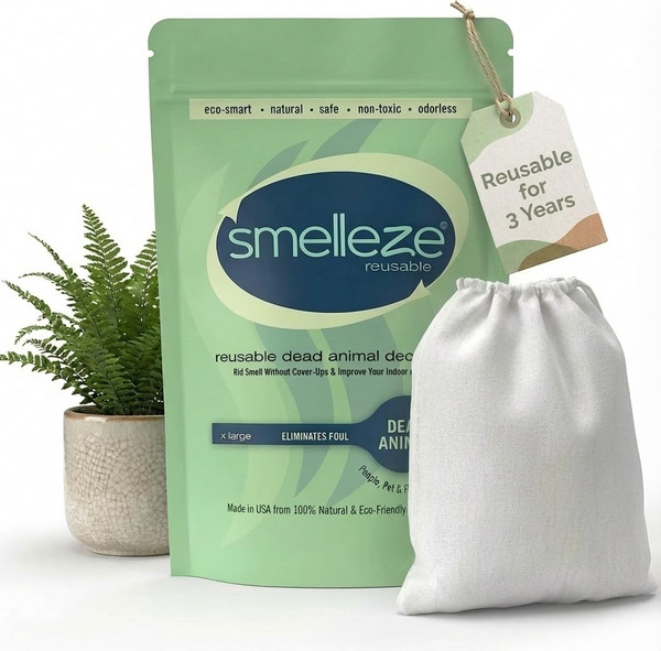 SMELLEZE Dead Animal Odor Eliminator for Home - Removes Rodent & Mouse Smell in Wall, Attic, Crawlspace - Reusable Pouch, Pet Safe, USA Made, 375 sq.ft