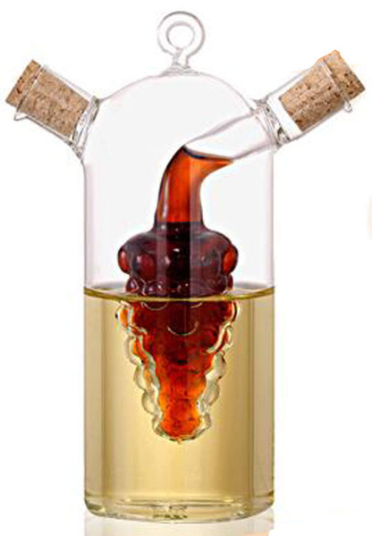 ELETON Grape Motif Oil and Vinegar Cruet Dispenser Bottle,Clear Borosilicate Glass 2 in 1 Olive Oil Vinegar Cruet with Cork Stoppers,Olive and Balsamic Vinegar Bottle